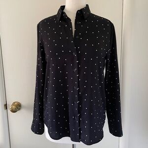 Uniqlo Rayon Blend Black with White Dots Button Down Long Sleeve Shirt Size S